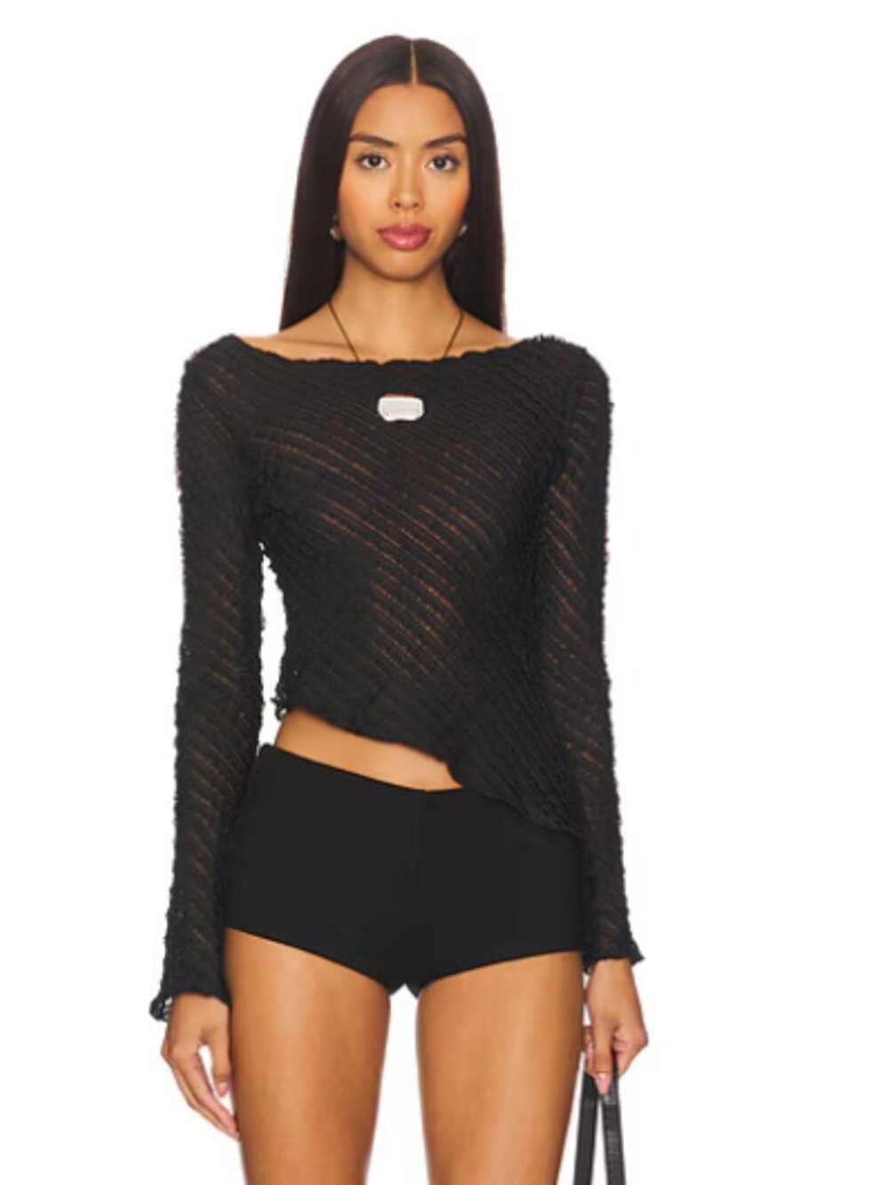 Superdown Jayne Black Sheer Asym Top